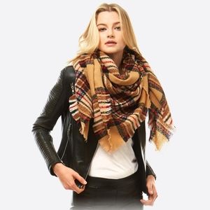 Plaid Blanket Scarf Beige Mix